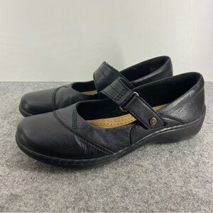 Clarks Cora Gema Mary Jane Flats Shoe Black Leather Women’s Size 6.5